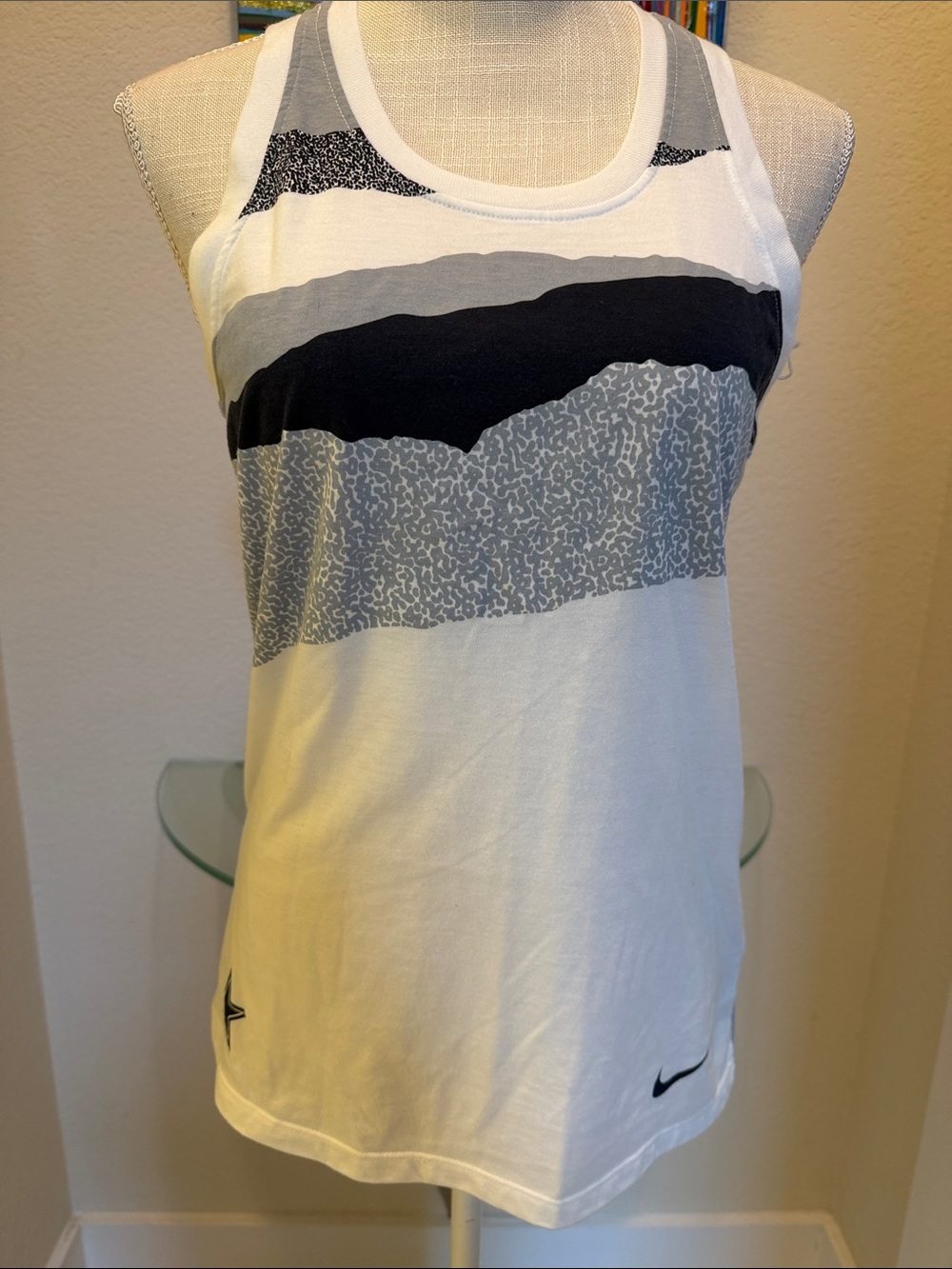 Nike White Racerback Tank with Blue & Gray Graphic Stripes w/ Cowboys logo